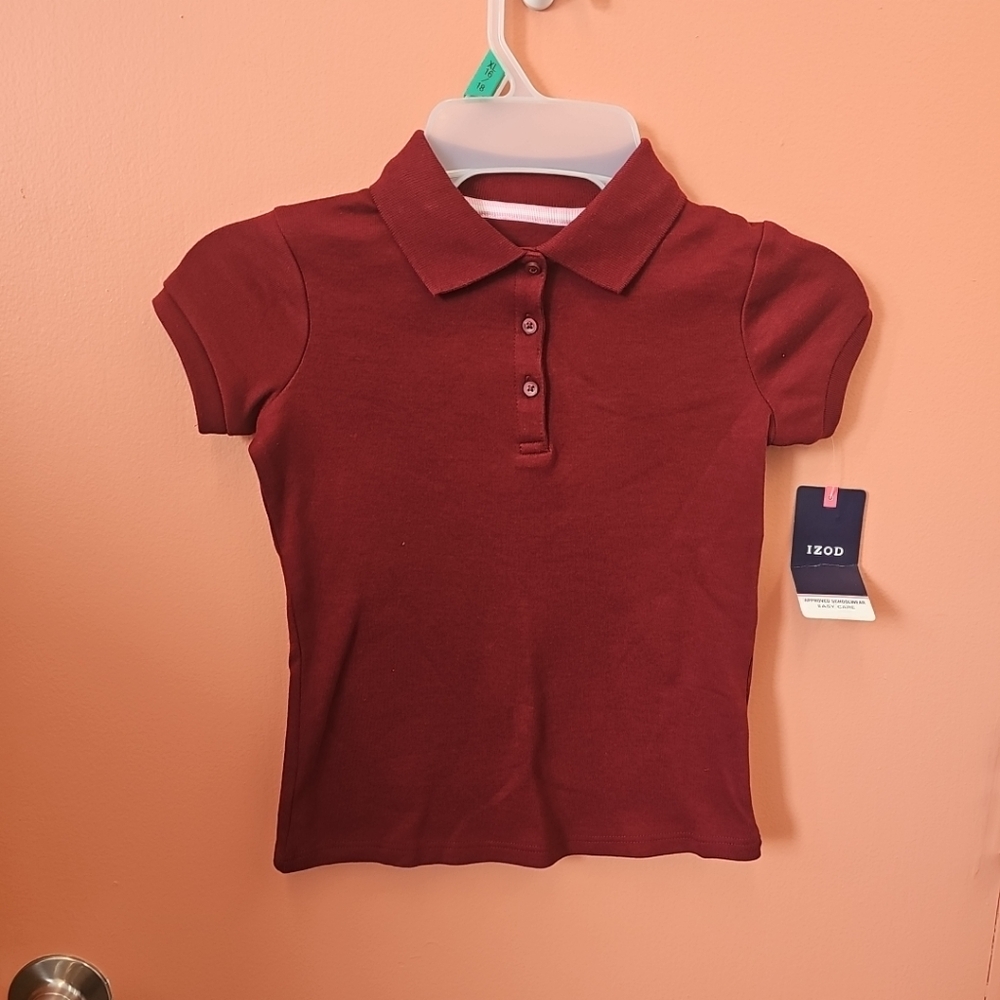 NWT Izod Girls Size XXS (4/5) Burgundy School Uniform Polo Shirt
